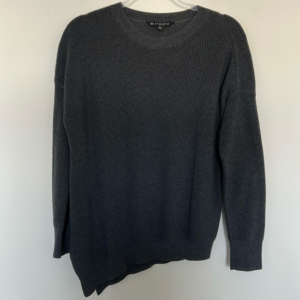 Athleta Sweater Charcoal Gray M Asymmetrical‎ Hem Pima Cotton Silk Ribbed Knit